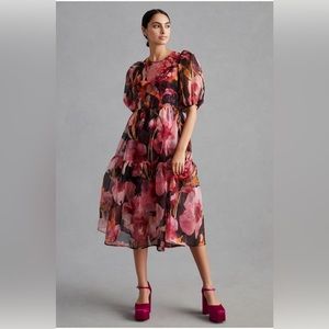 Anthropologie Organza Puff Sleeve Dress